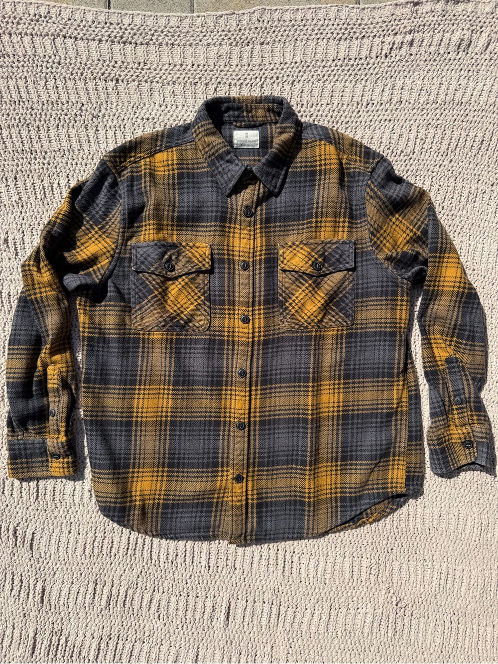 Mutual Weave Men's Yellow & Gray Thick Plaid Flannel Overshirt